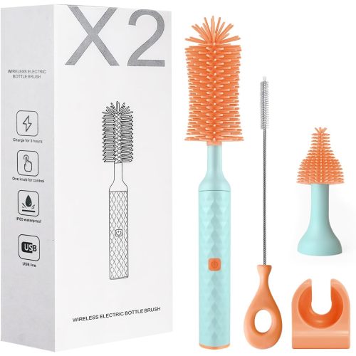 Electric Bottle Cleaning Brush, Baby Bottle Brush Cleaner Water Bottle Cleaning Kit, Nipple Brush Pacifier Cleaner Straw Cleaner Brush for Newborns,4 Packs Set