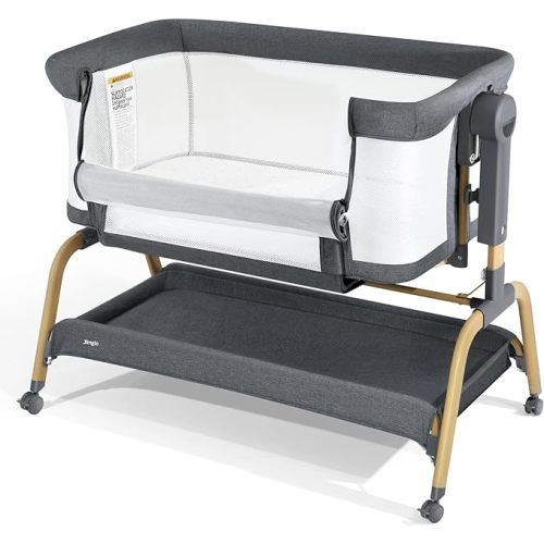 3 in 1 Baby Bassinet, Bedside Bassinet for Baby, Rocking bassinet with Storage Basket and Wheels, Adjustable Height Bassinet Bedside Sleeper, Easy Folding Portable Crib for Newborn