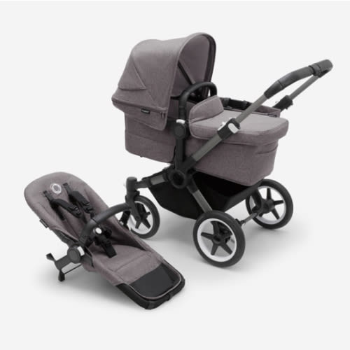 Bugaboo Donkey 5 Mono bassinet and seat stroller black base, midnight black fabrics, midnight black sun canopy