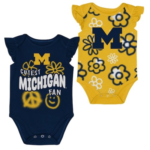 Michigan Wolverines Outerstuff Girl's Newborn and Infant Little Sunshine Two-Piece Bodysuit Set - Navy/Maize