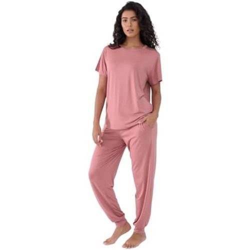 Joyaria Women Bamboo Viscose Cooling Pajamas Short Sleeve Jogger lounge Set