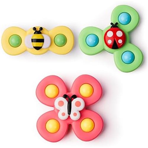 LiKee Strong Suction Cup Fidget Spinnerz Sensory Bath Toys for Baby 12 18 Months Airplane Car Travel Table & Window Toys for 1 2 Year Old Toddler Boys and Girls (Insect)