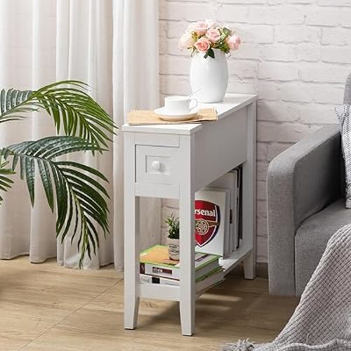 Narrow Side Table for Small Spaces, White, Set of 1, 24" L x 8.5" W x 24" H