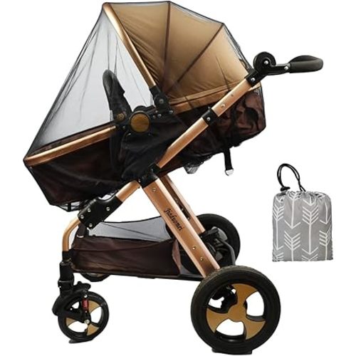 Stroller Netting Mosquito for Baby, Sewn in Pouch, Toddler Mosquito Net for Stroller with Storage Bag, Infant car seat mesh net, Black