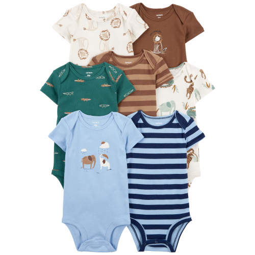 Baby 5-Pack Short-Sleeve Bodysuits - Style,Blue/Brown