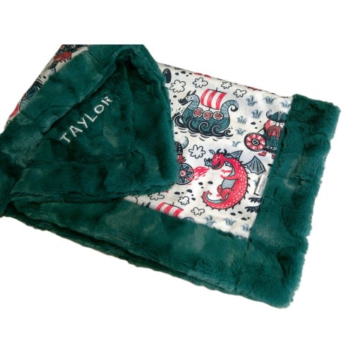 Personalized Vikings Blanket, Scottish Norse Theme Bedding, Viking Baby Gift, Dragon Toddler Bedding,