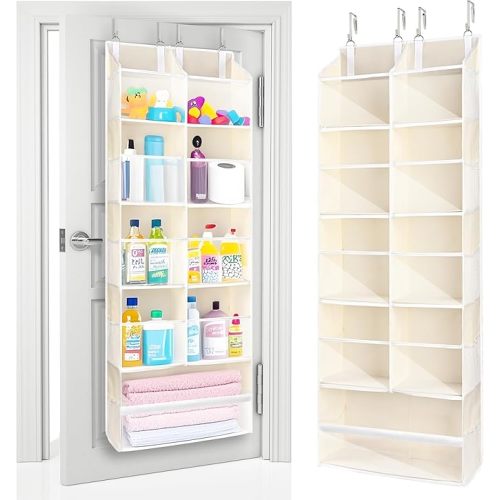 ULG Over the Door Organizer, 5-Tier Extra Large Hanging Storage with 10 Mesh Pockets, 100 lbs Capacity, Heavy Duty Door Organizer for Closet, Bedroom, Nursery Storage, Beige