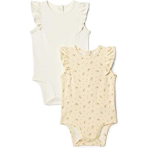 Amazon Essentials x Sofia Grainge Baby Girls' Embroidered Ruffle Bodysuit, Pack of 2