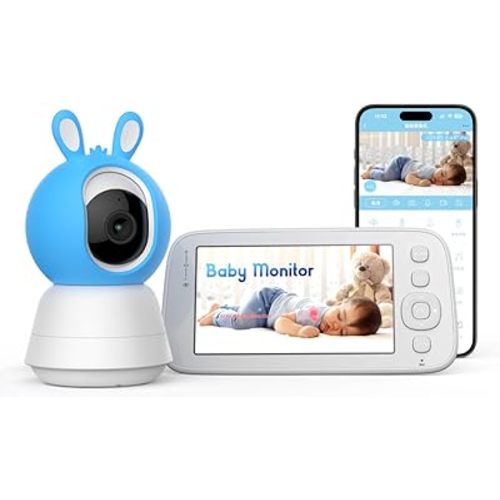 JolyWell Baby Monitor with Camera and Audio, 5" 720P Display & App Control, 1080P Camera, Dual Mode WiFi & 900MHz, Night Vision, VOX, 2-Way Talk, Lullabies, Long Battery for New Parents