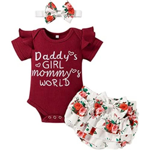 Catpapa Newborn Baby Girl Romper Jumpsuit Bodysuit +Pants Shorts+Headband Outfit Set