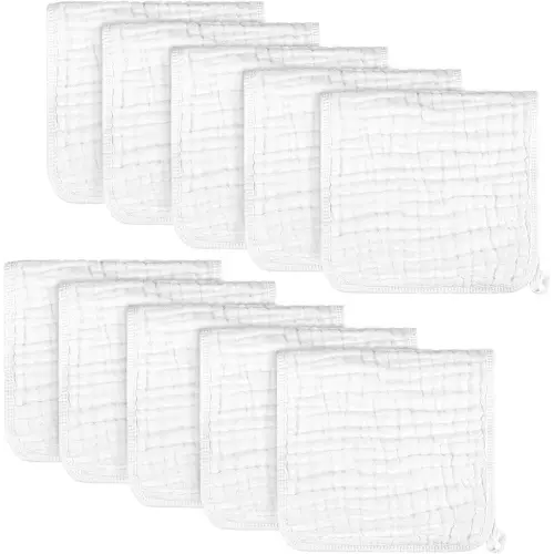 AIDEA Burp Cloths-20"x10", Muslin Burp Cloths for Babies, Highly Absorbent Cotton Burp Cloths, Large Soft Breathable Baby Rags for Boys and Girls, Newborn Essentials, White-10 Pack