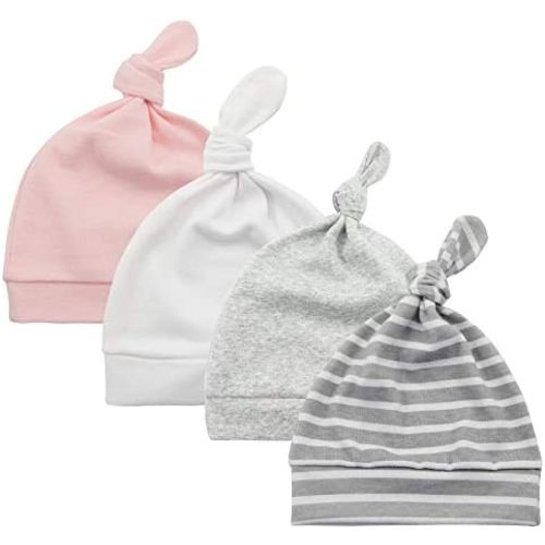 Baby Newborn Hats and Mittens Set 0-6 Months Cotton Beanie Top Knot for Baby Boys Girls Winter