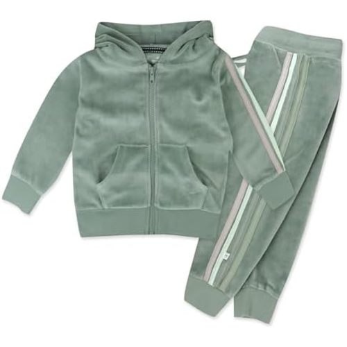 HonestBaby Velour Pullover Hoodie and Zip Front Sweatshirt and Jogger Sweatpants Set