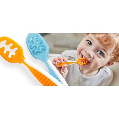  NumNum Baby Spoons Set, Pre-Spoon GOOtensils for Kids Aged 6+  Months - First Stage, Baby Led Weaning (BLW) Teething Spoon - Self Feeding,  Silicone Toddler Food Utensils - 2 Spoons, Blue/Orange : Baby