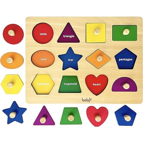 Wooden Puzzles for Toddlers 1-3, 6 Pack Peg Puzzles with Wire