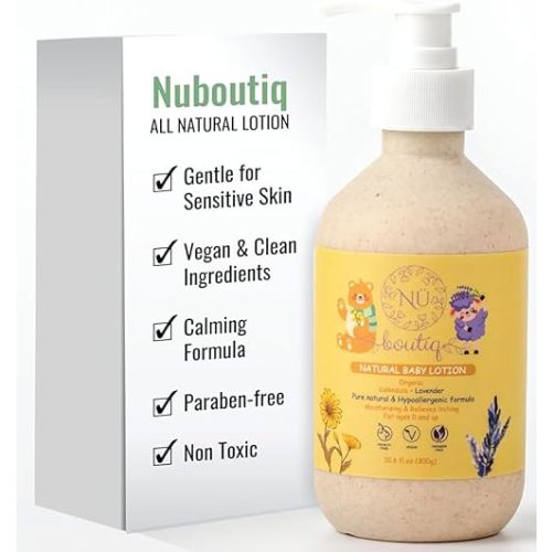 Organic Vegan Baby Lotion – Calendula & Lavender for Gentle Moisturizing Sleep-Time Moisture, Newborns & All Skin Types Eco-Friendly Biodegradable Bottle - 10.6 Fl Oz