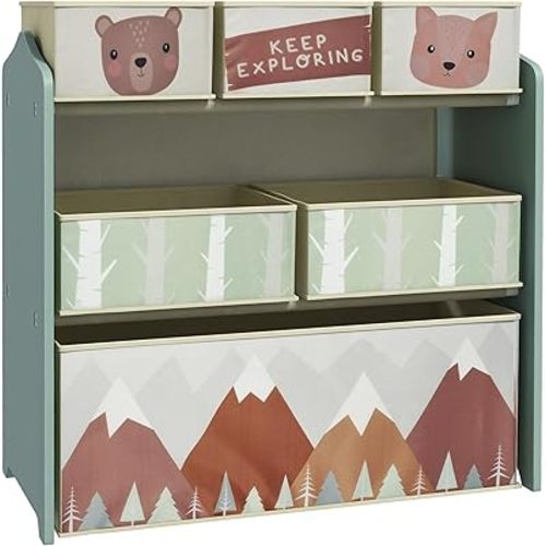 Qaba Toy Organizer with 6 Storage Bins, Kids Storage Unit for Bedroom, Kids Room, 25" x 12" x 26", Green