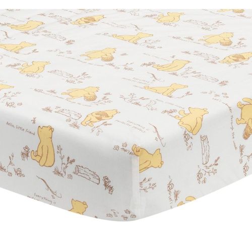 Lambs & Ivy Disney Baby Storytime Pooh 100% Cotton Fitted Crib Sheet - White