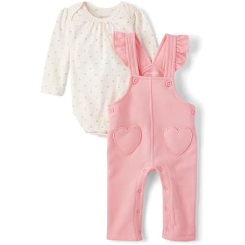 The Children's Place Baby Girls' Long Sleeve Body Suit and Overalls, 2 Piece Outfit