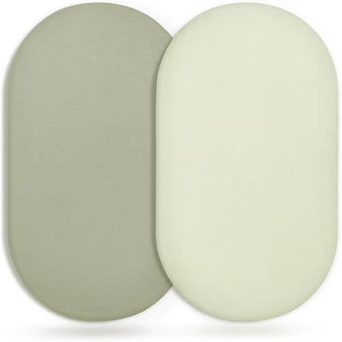 GRSSDER Stretchy Ultra Soft Fitted Bassinet Sheet 2 Pack, Universal Fit for Bassinets Baby Cradle Moses Basket Oval Rectangle Mattress Safe and Snug, Jersey Bassinet Sheets for Girls, Sage