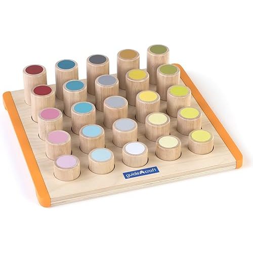 Guidecraft Cylinder Steps - Multicolor Wooden Educational and Learning Toys for Kids, Shape Matching and Sorting Set for Toddlers