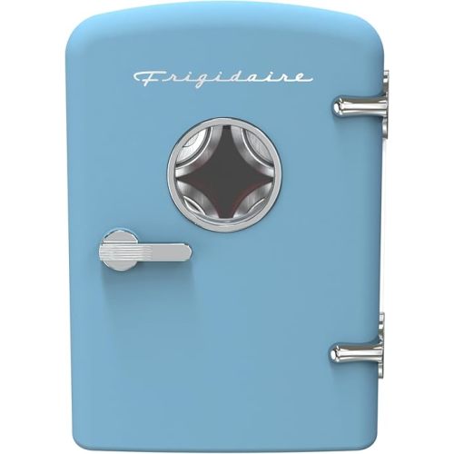 Frigidaire Retro 9-Can Mini Personal Fridge Portable Cooler for Car, Office, Bedroom, Dorm Room, or Cabin, 11.8" D x 7.1" W x 10.1" H, BLUE