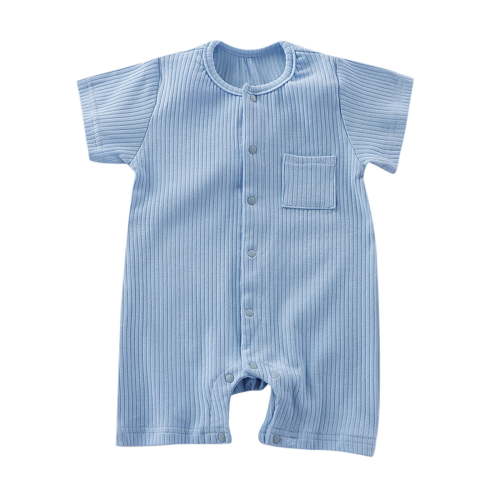 LIIPEE Boys Girls Onesie Summer Comfort Ribbed Short Sleeve Solid Color Round Neck Button Down With Pocket Romper Girls Trendy Daily One-Pieces,Light Blue,0-3 Months