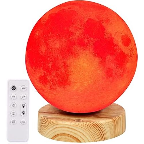Red Light Night Light Lamp for Sleep Red Moon Nightlight Desk Lamp with 670nm Wavelength Multi-Color and Brightness Options Remote Control USB Charging Elegant Design