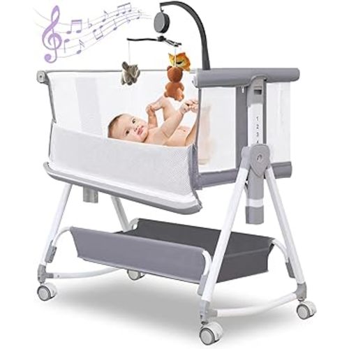 Amazon.com: Hkleae Baby Bassinet,3 in 1 Baby Bassinets Bedside Sleeper with Musical Toy,Bedside Cribs with Storage Basket and Wheels,7 Height Adjustable Easy Folding Bassinet,Safe Co-Sleeping Crib(Grey 0-6Months) : Baby