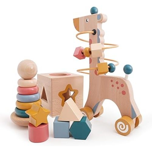 3-in-1 Wooden Montessori Toys for 1+ Year Old - Wooden Toys for Toddlers 1-3 - Learning Toys for 1 + Year Old - Wooden Baby Toys - Montessori Toys for 2 Year Old