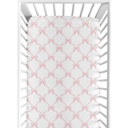 Sweet Jojo Designs Baby Crib Sheets Girl - Pink Bows Fitted Crib Sheet for Infant Nursery Toddler Bed Room Standard Mattress - Blush and White Bow for The Ballerina Ballet Dancer Princess Collection