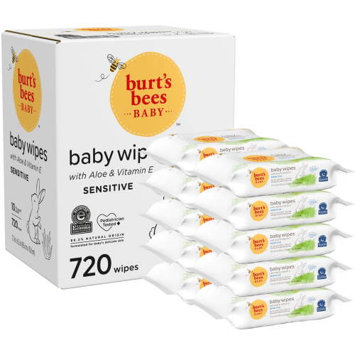 Burts Bees Baby Wipes for Newborns & Toddlers, Sensitive Skin Wipes - Eczema-Safe, 72 Wipes per Pack, Total 10 Packs