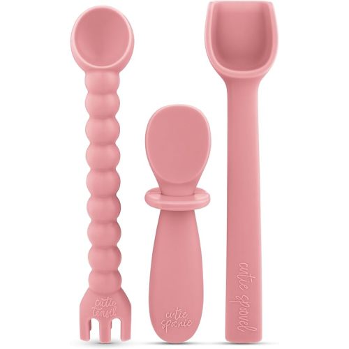 Ryan & Rose Ultimate Utensil Set of 3 Silicone Baby Spoons Silicone baby feeding set for baby led weaning, baby spoons self feeding 6 months, baby utensils, toddler utensils (Rose)