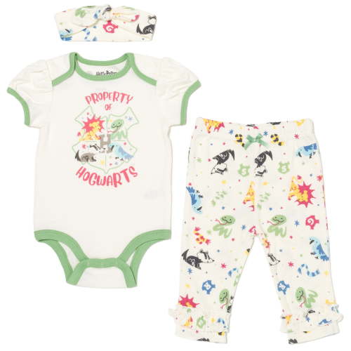 Harry Potter Newborn Baby Girls Bodysuit Pants and Headband 3 Piece Outfit Set Newborn to Infant