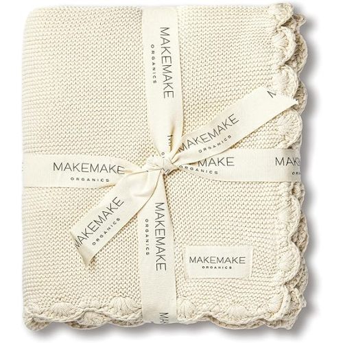 MakeMake Organics Organic Baby Blanket GOTS Certified Organic Cotton Baby Blanket Newborn Modern Knit Breathable Unisex Boy Girl Stroller (30x40, Vanilla)