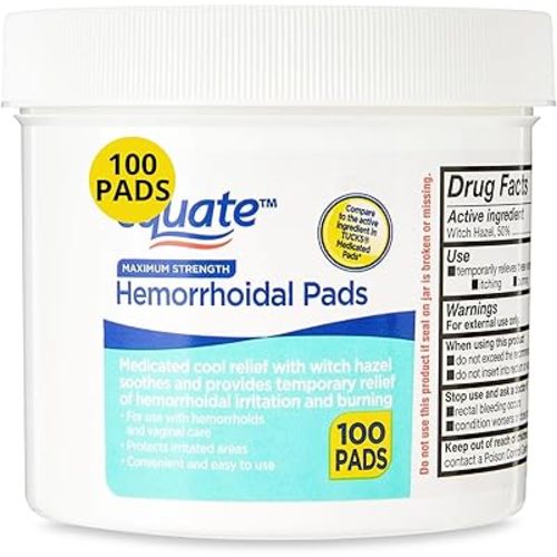 Medicated Witch Hazel Cooling Pads for Hemorrhoid Relief, 100 Count (Pack of 1)
