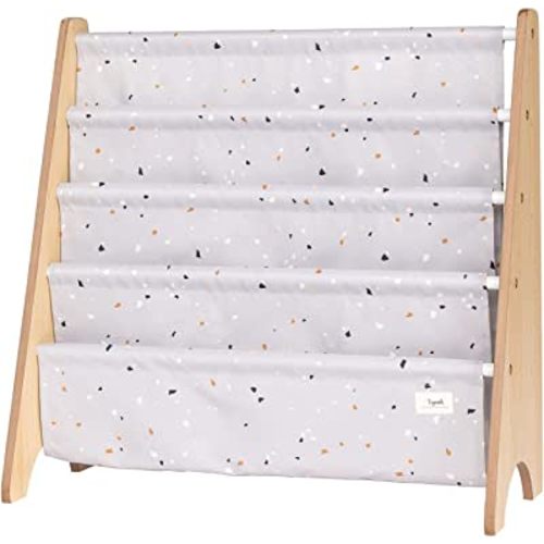3 Sprouts Recycled Fabric Kids Book Rack Storage Bookshelf Organizer in Light Gray Terrazzo for Ages 3+