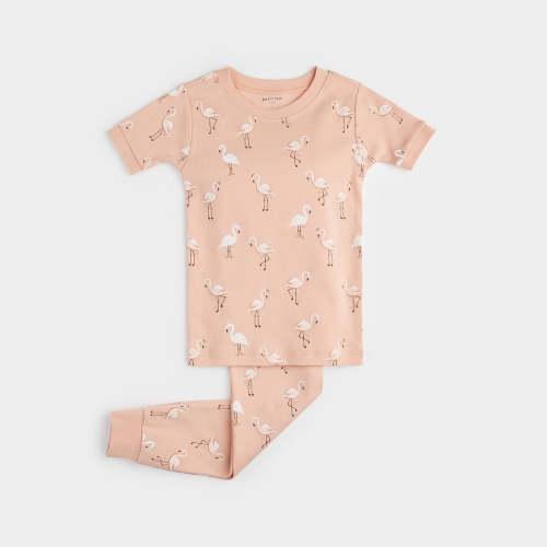 Flamingo Print on Papaya Short-Sleeved PJ Set