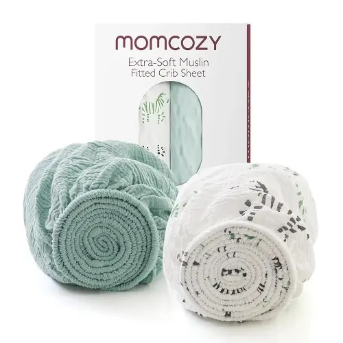 Momcozy Best Wishes Muslin Fitted Mini Crib Sheets, 38''x26'', 2 Pack Soft Breathable Natural Cotton Baby Mattress Sheet, 360° Mattress Wrapping Boys Girls Neutral Toddler Bed Sheett, Bravery Zebra