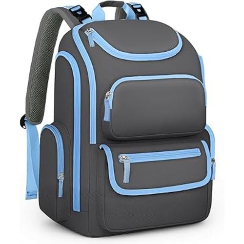 Mancro Diaper Bag Backpack, Large Capacity Dad Diaper Bag with Multiple Pockets, Baby Diaper Bag for Moms and Dads with Stroller Straps, Dark Grey and Blue