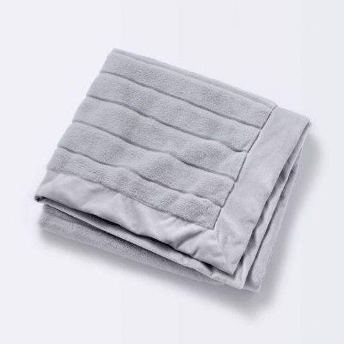 Faux Fur With Channel Carving Baby Blanket - Gray - Cloud Island™