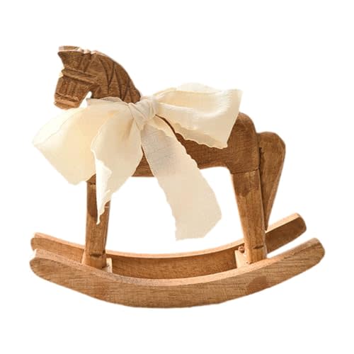 MagiDeal Wooden Horse Figurine Rocking Horse Statue with Ribbon Decorative Unique Collectible Holiday Season Ornament Table Decoration, A White Ribbon