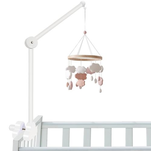 27.5 inch Adjustable Baby Crib Mobile Arm 360°Rotating Baby Bed Bell Holder Arm Bracket Wooden Baby Mobile Hanger for DIY Clamp Mobile Standing Toy Decoration Hanging/Exclude Hanging Rotating Bell