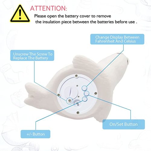 Doli Yearning Upgrade Baby Bath Thermometer Room Temperature| Water Thermometer|Kids' Bathroom Safety Products| Baby Bath(Seal Shape)℃/℉, LCD - White