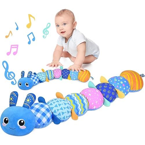 KMUYSL Baby Toys 0-6 6-12 Months, Sensory Music Animal Stuffed Toy for 0 1 2 3 4 5 6+ Months, Plush Toy with Crinkle and Rattles for Infant Newborn, Tummy Time Toys Gifts for 0-3-6-12 Month