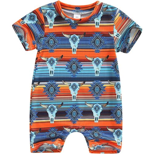 Muasaaluxi Western Baby Girl Boy Clothes Short Sleeve Cow Print Romper One Piece Bodysuit Shorts Summer Outfit