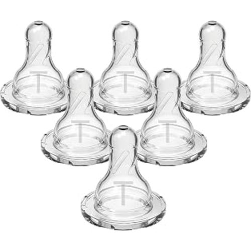 Dr. Brown's Natural Flow Level T Narrow Baby Bottle Nipple, Newborn Slow Flow, 0m+, 100% Silicone, 6-Pack