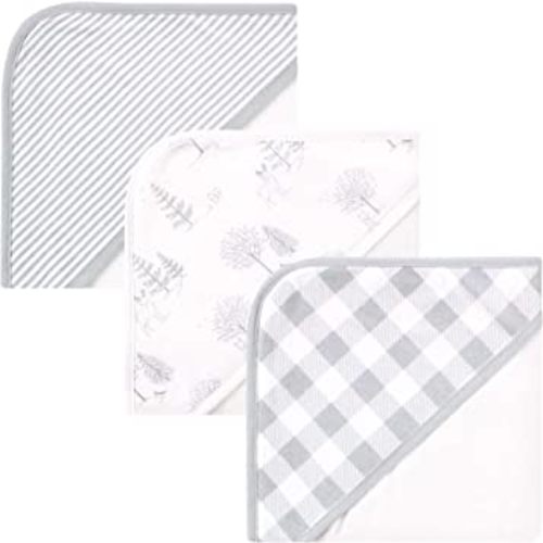 Touched by Nature Unisex Baby Organic Cotton Hooded Towels, Gray Woodland, One Size