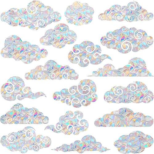 54PCS Cloud Window Clings - Anti-Collision Decals to Save Birds, Non-Adhesive Prismatic Vinyl
