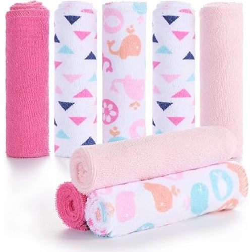 Baby Washcloths, Momcozy Ultra Soft Absorbent Towel, 8pcs Newborn Bath Face Towel, Natural Reusable Baby Wipes for Sensitive Skin, Baby Registry as Shower, 10"x10" (Pink)
